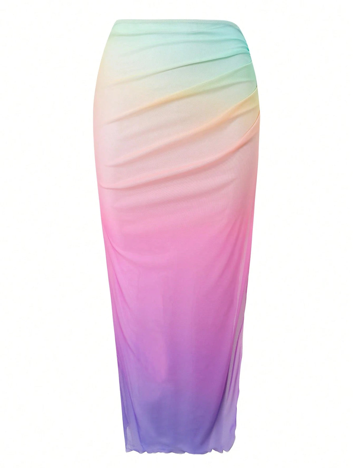 Swim Oasis Spring/Summer Gradient Color Block Shell Design Adjustable Dual Strap Fitted Ruched Side Slit Bodycon Skirt High Fashion Women Swimsuit 2-Piece Set