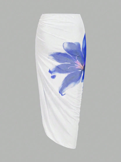 Swim Oasis Women Floral Printed Spaghetti Strap One-Piece Swimsuit With Ruffle Coverup & Skirt, Summer Beach Resort'
