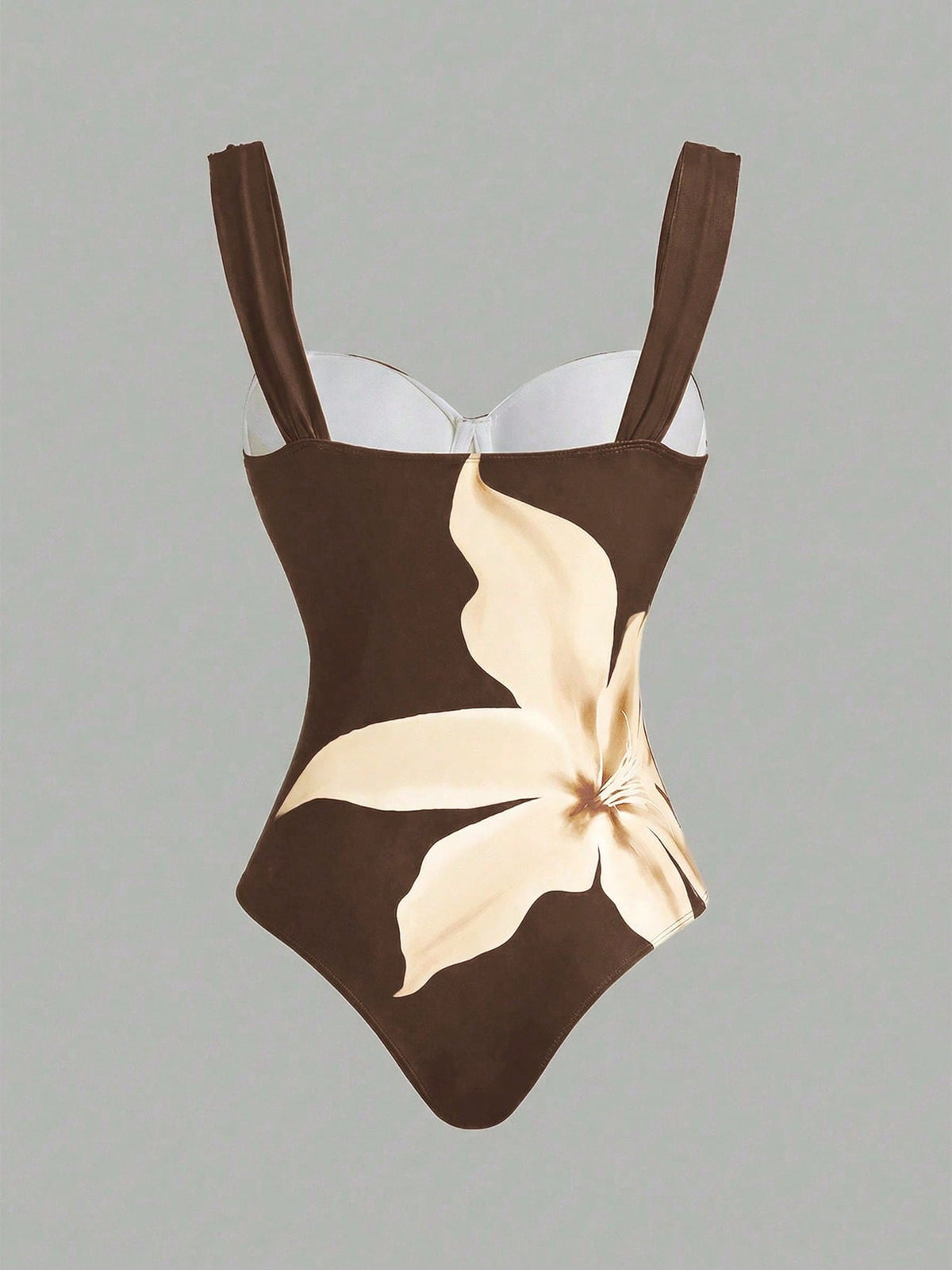 Swim Oasis Women's Brown Floral Print One-Piece Swimsuit With Matching Skirt, Summer Casual Holiday Vacation Holidy Boho 2 Pieces Set Hawaiian Bathing Suit Outfit