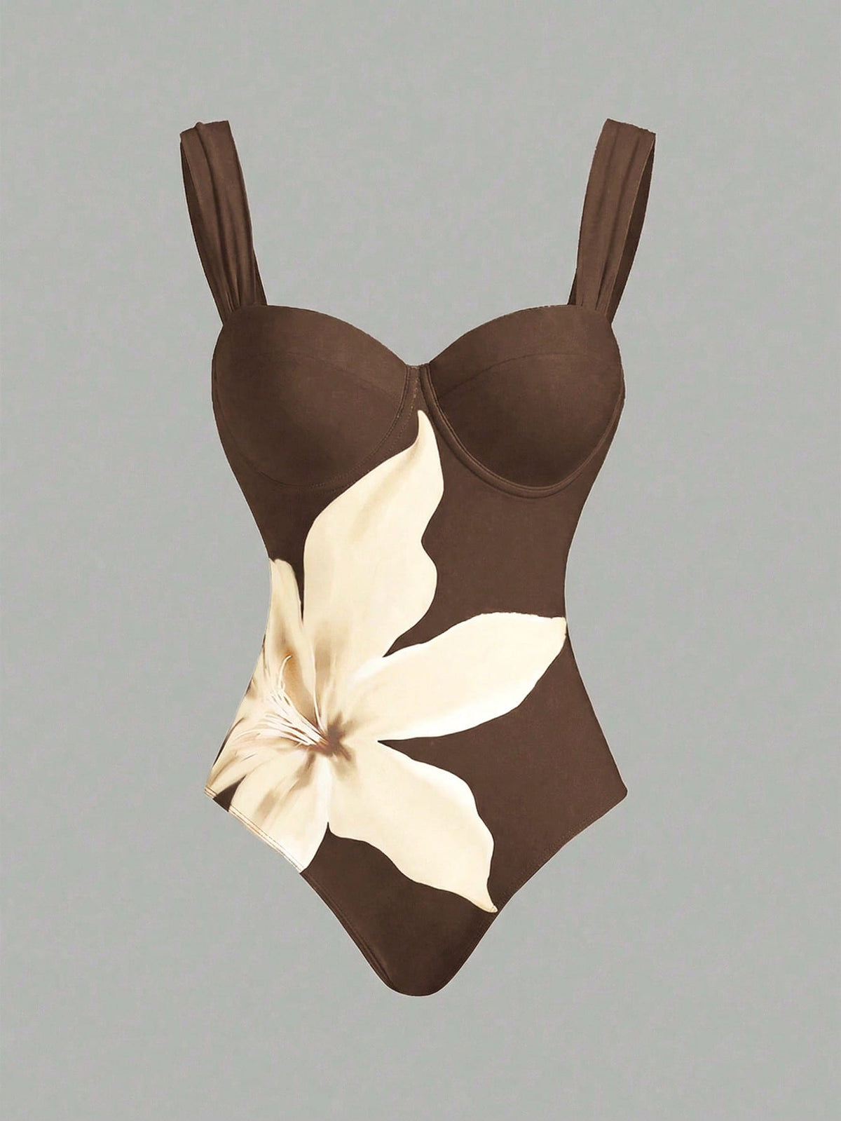 Swim Oasis Women's Brown Floral Print One-Piece Swimsuit With Matching Skirt, Summer Casual Holiday Vacation Holidy Boho 2 Pieces Set Hawaiian Bathing Suit Outfit
