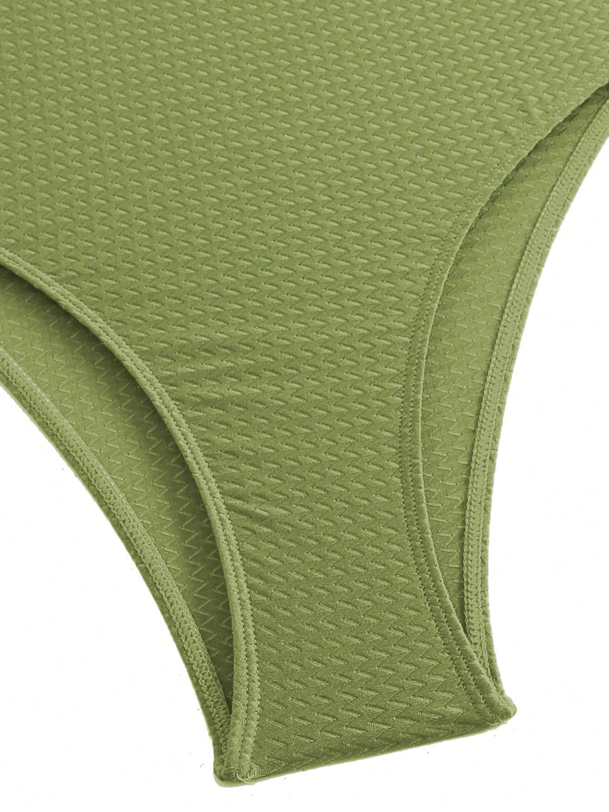 Swim Oasis Women's Summer Elegant Beach Holiday Olive Green Textured U-Neck Cutout Backless Swimwear Set With Premium Printed Mesh Skirt,Festival Boho Holiday