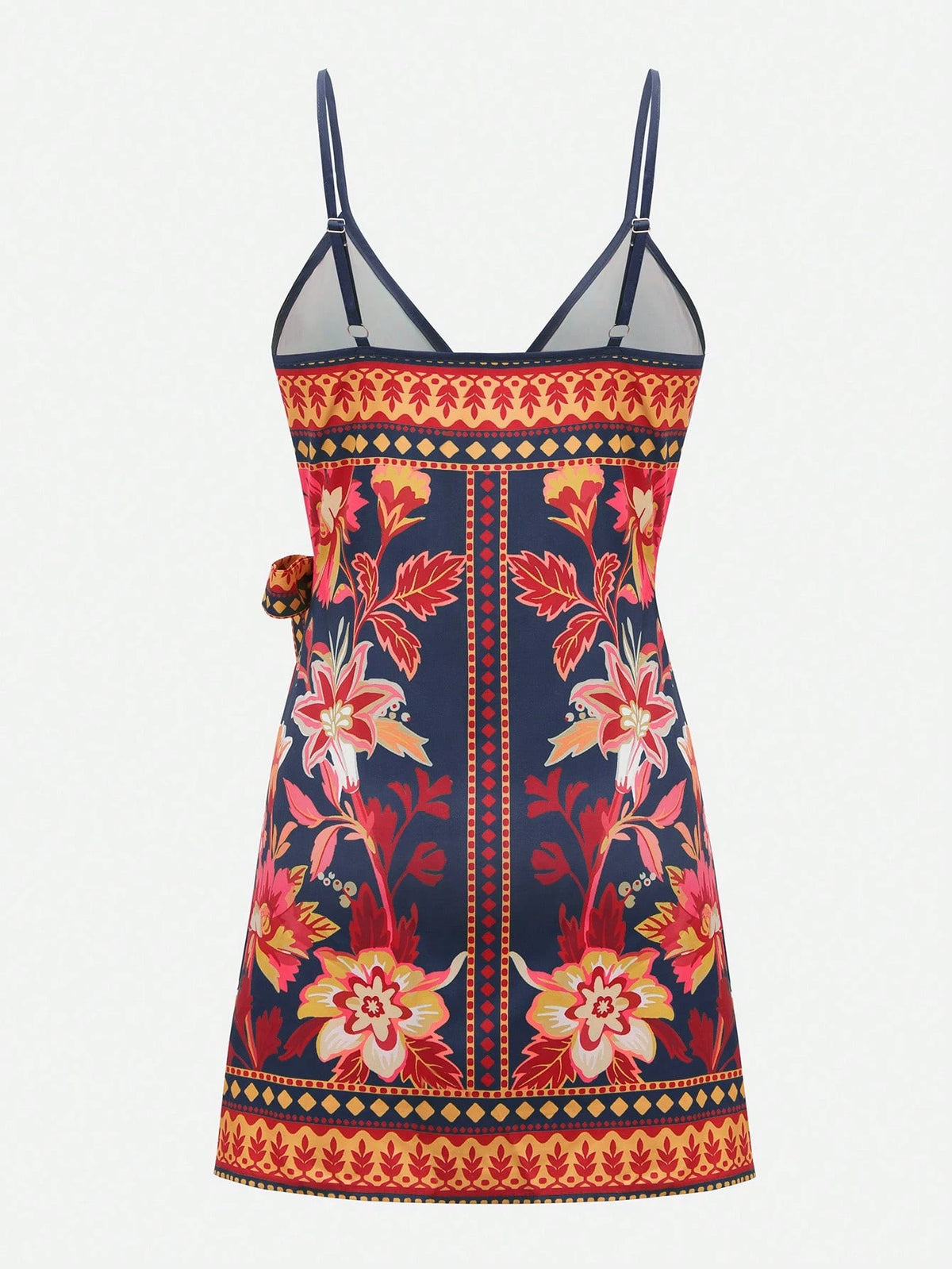 Swim Oasis Women's Vacation Casual Tropical Print Tie-Front Cami Wrap Dress