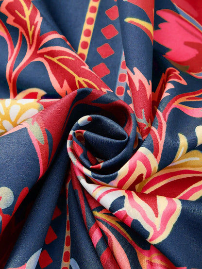 Swim Oasis Women's Vacation Casual Tropical Print Tie-Front Cami Wrap Dress