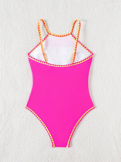 Swim SPRTY Beach Summer Outfits For Women, One-Piece Sleeveless Contrast Trim Tummy Control Swimsuit, For Beach, Surfing, Summer