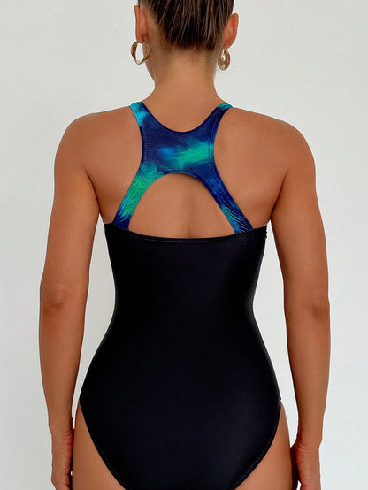 Swim SPRTY Summer Beach Contrast Panel One Piece Swimsuit