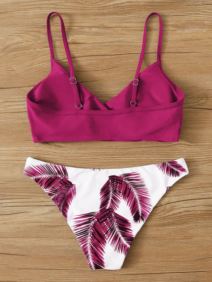 Swim Summer Beach Palm Random Print Adjustable Strap Bikini