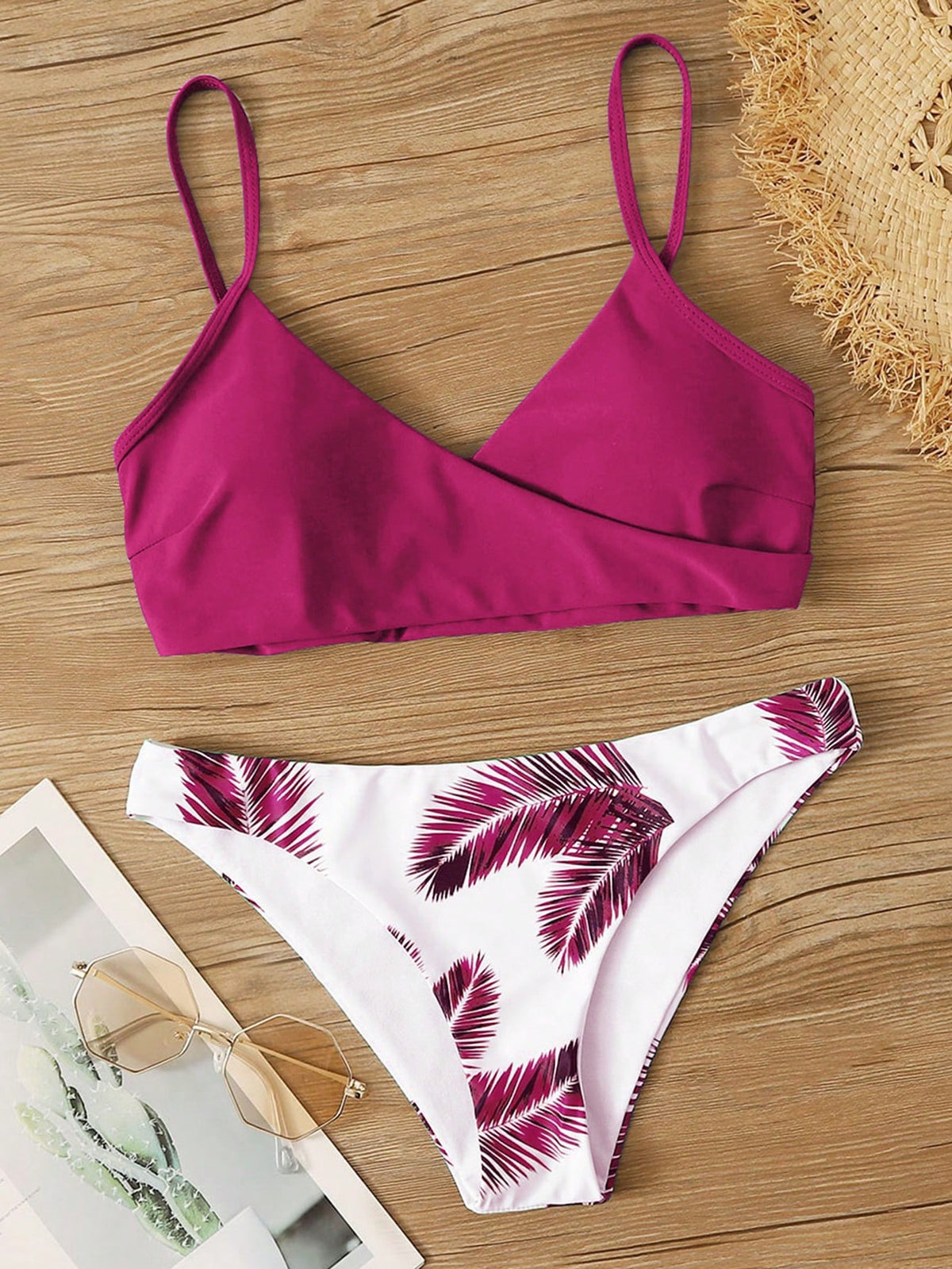 Swim Summer Beach Palm Random Print Adjustable Strap Bikini