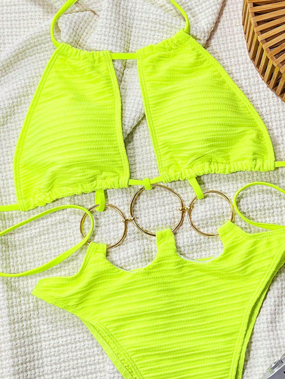 Swim SXY 1pc Women's One-Piece Swimsuit, Textured Fabric, Solid Color, Beach Holiday Halter Neck With Underwire For Summer Beach Vacation