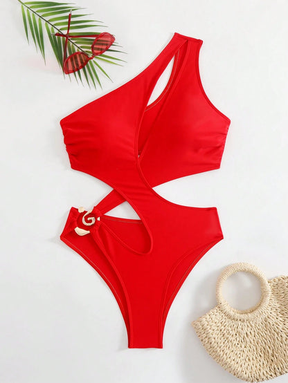 Swim SXY New Summer Solid Color Sexy Hollow Front Criss-Cross Special Craft Vacation Casual Beach Women One-Piece Swimsuit