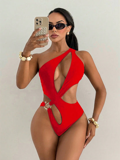 Swim SXY New Summer Solid Color Sexy Hollow Front Criss-Cross Special Craft Vacation Casual Beach Women One-Piece Swimsuit