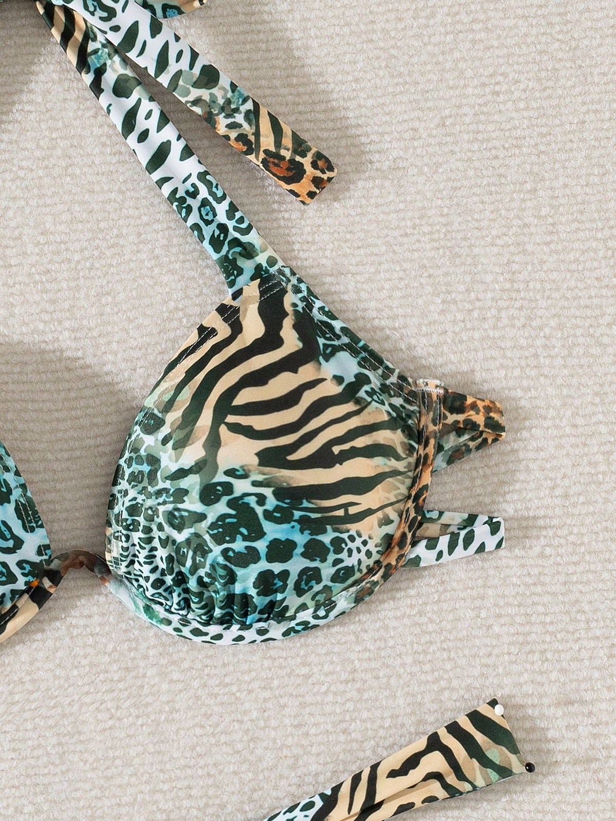 Swim SXY Summer Beach Leopard Print Halter Underwire Bikini Top & Thong Bottoms Two-Piece Set