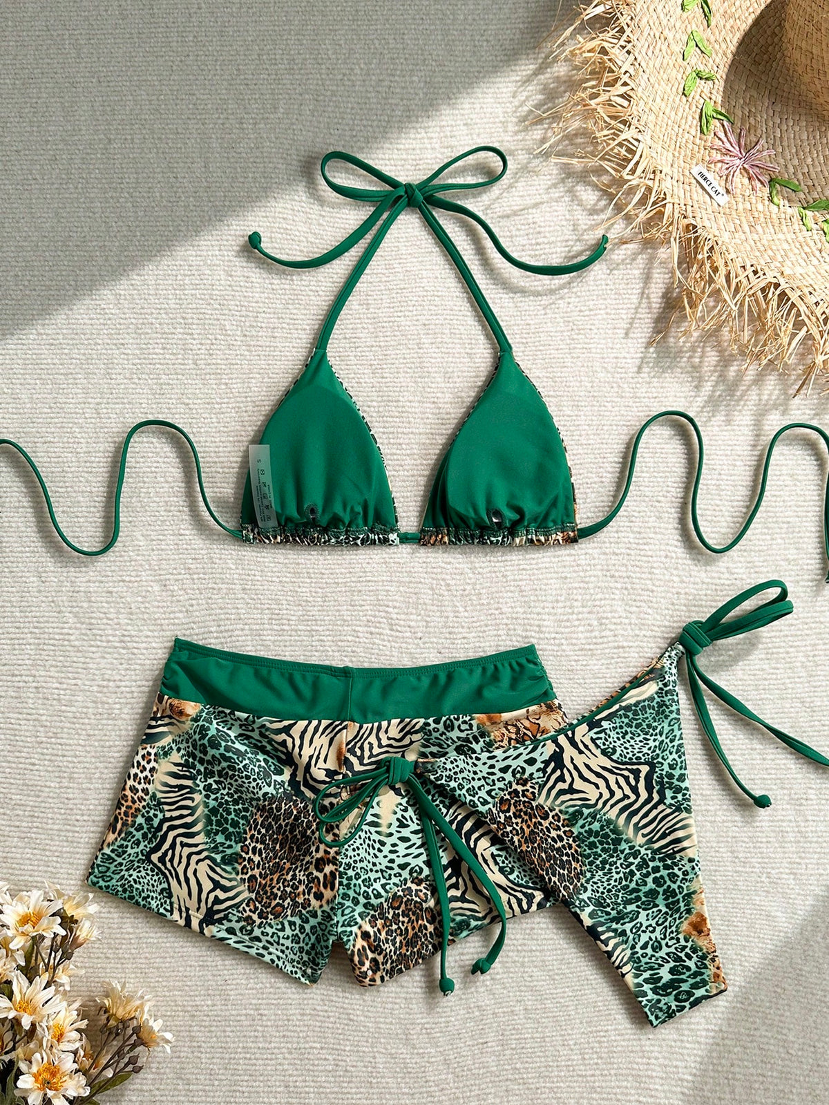 Swim SXY Women's 2026 Spring/Summer New Sexy Leopard Print Triangle Cup Tie Bikini Swimsuit 3-Piece Set With Triangle Bottom And Bikini Briefs