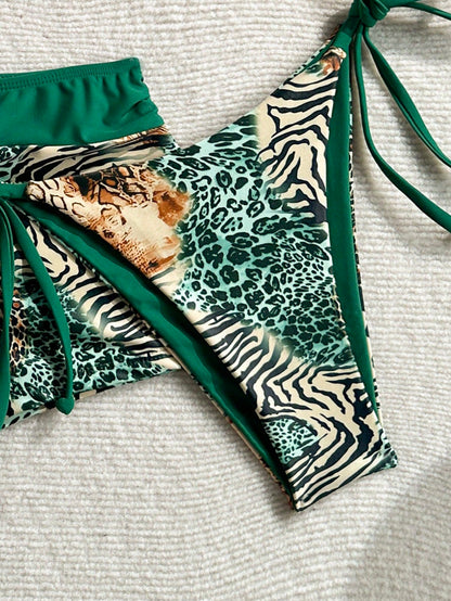 Swim SXY Women's 2026 Spring/Summer New Sexy Leopard Print Triangle Cup Tie Bikini Swimsuit 3-Piece Set With Triangle Bottom And Bikini Briefs