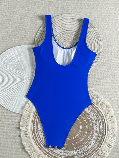 Swim SXY Women's One-Piece Blue Striped Mesh Fabric Double Shoulder Strap One-Piece Swimsuit Island Beach Casual Vacation Women's One-Piece