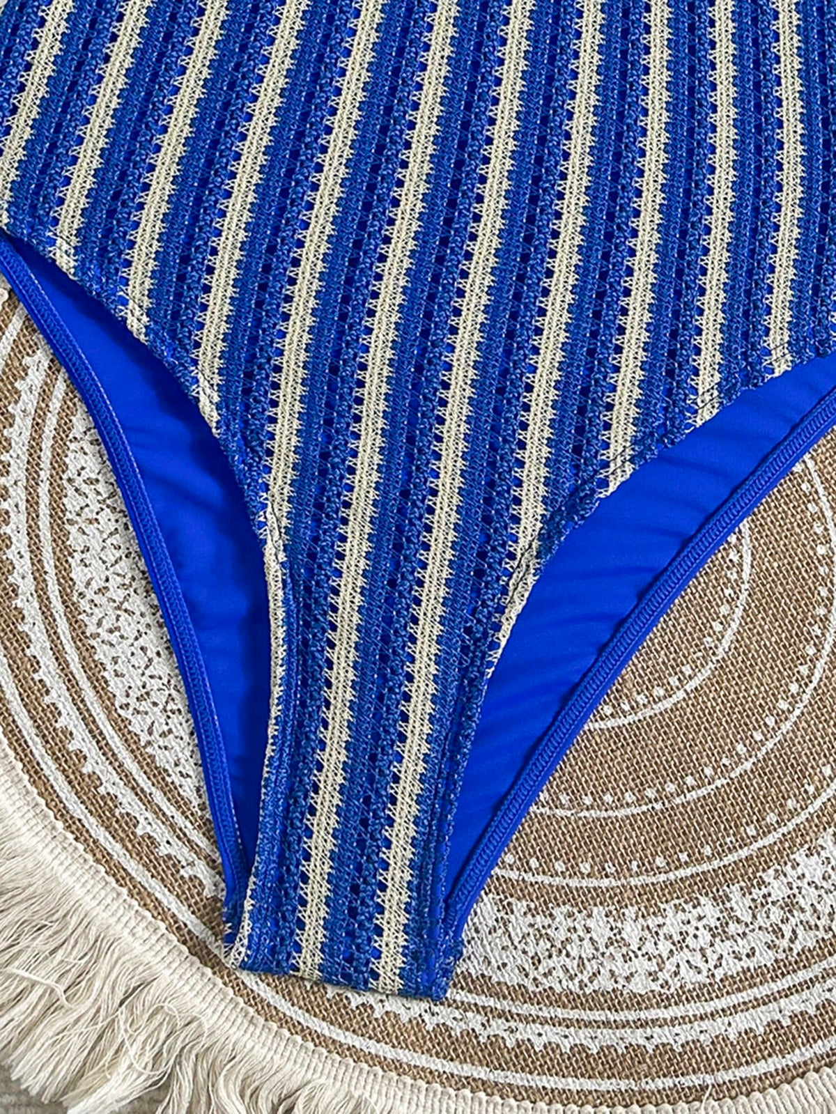 Swim SXY Women's One-Piece Blue Striped Mesh Fabric Double Shoulder Strap One-Piece Swimsuit Island Beach Casual Vacation Women's One-Piece