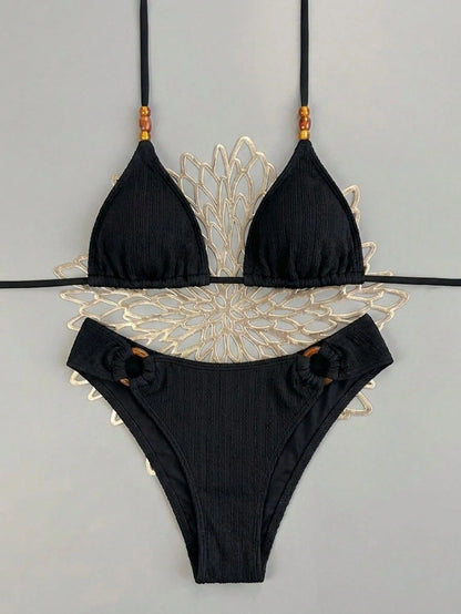 Swim Vcay 2026 Spring/Summer Textured White Halter Tie Side High-Cut Thong Bikini Swimsuit 2-Piece Set For Women Vacation