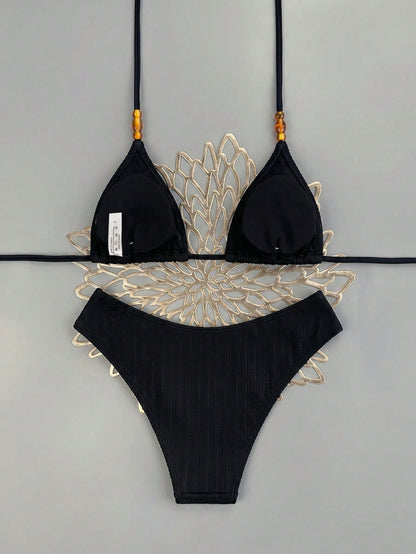 Swim Vcay 2026 Spring/Summer Textured White Halter Tie Side High-Cut Thong Bikini Swimsuit 2-Piece Set For Women Vacation