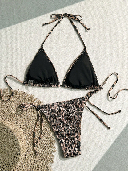 Swim Vcay 2pcs Women Leopard Print Bikini Set, Random Print Summer