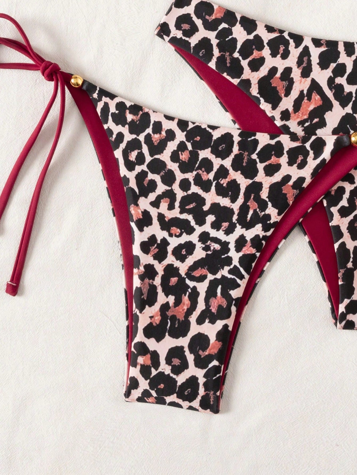 Swim Vcay 3pcs Leopard Print Triangle Bikini Set,Halter Neck Backless Tie Top,Knotted Bottom,Beige Summer Casual Beach Holiday Vacation Holiday Swimwear