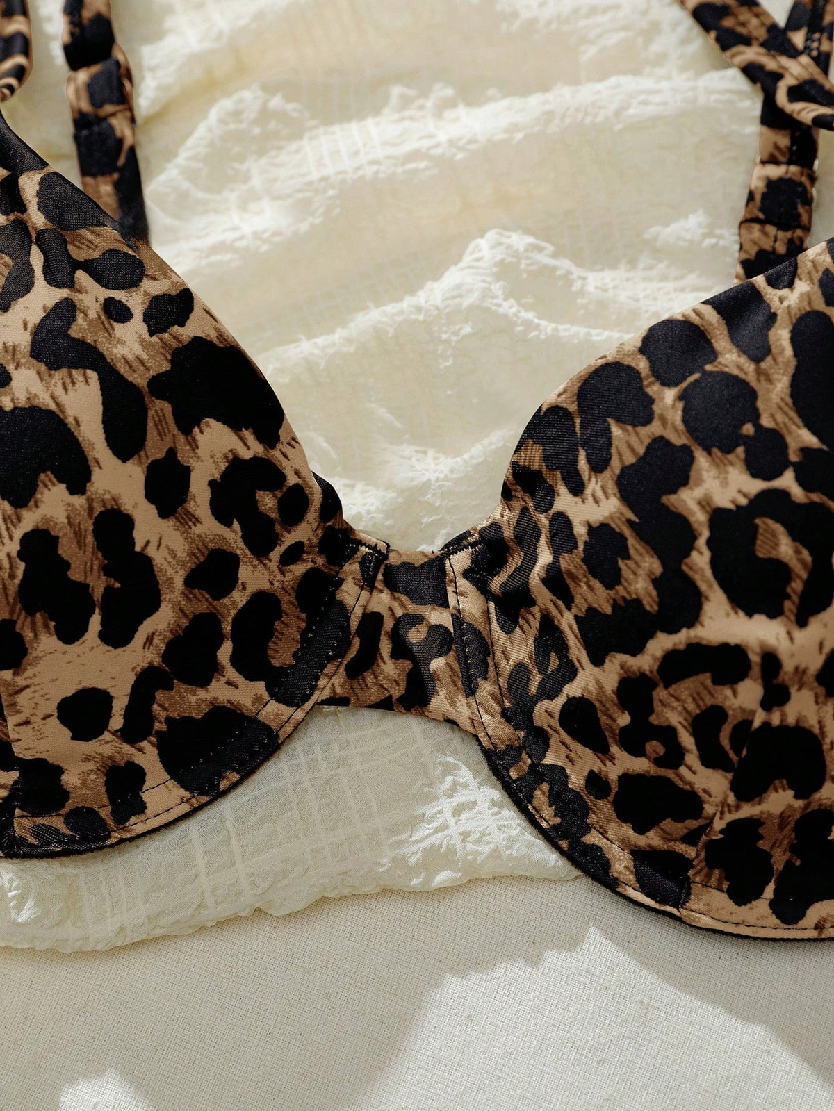 Swim Vcay Leopard Print Bikini Set, Vacation Beach Bikini Set For Summer