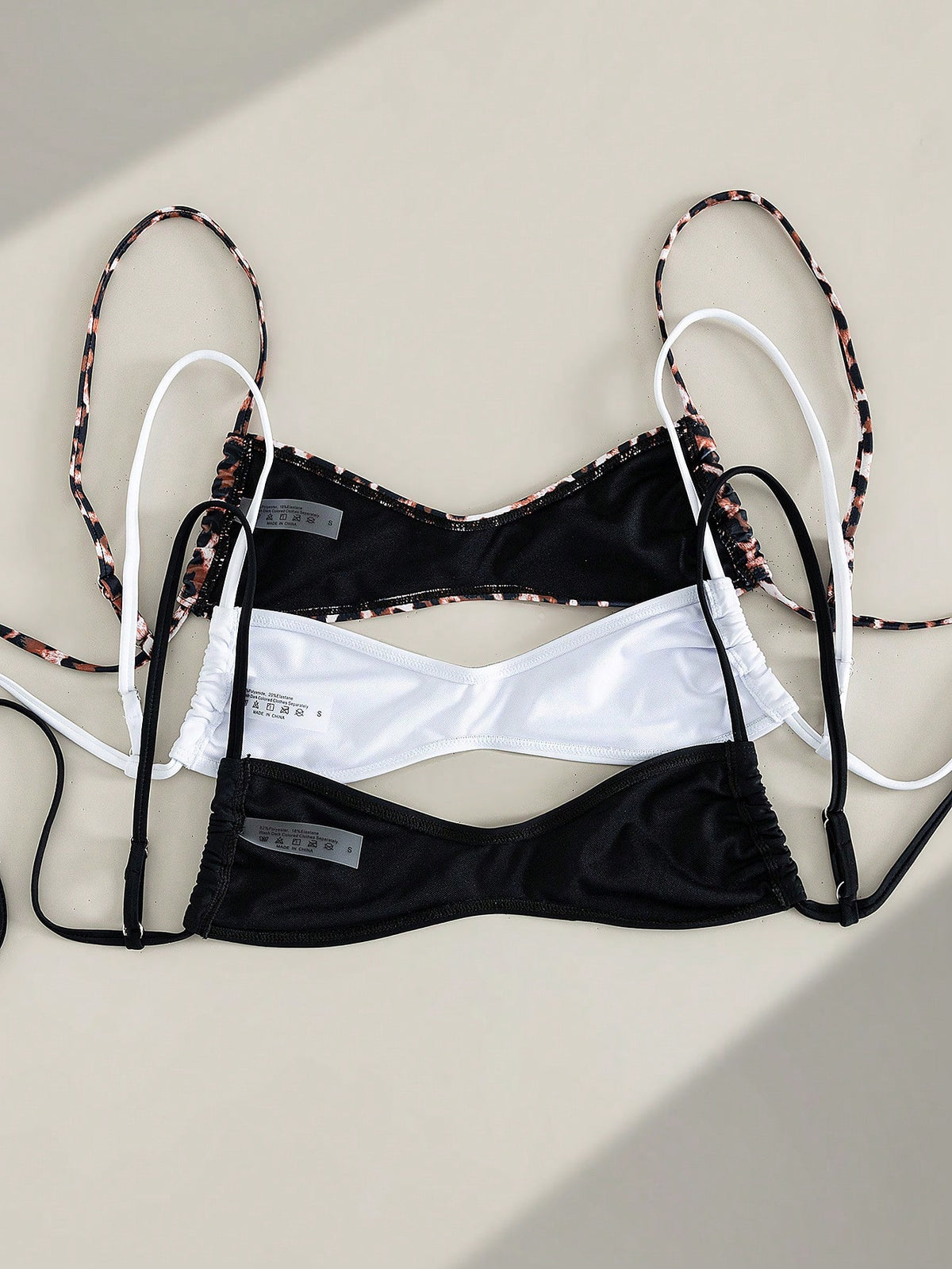 Swim Vcay Multiple Pieces Women Lace-Up Bikini Top Set,Leopard Print,Black And White Polkadot,Summer Casual Beach Holiday Vacation,Cute Bathing Suits