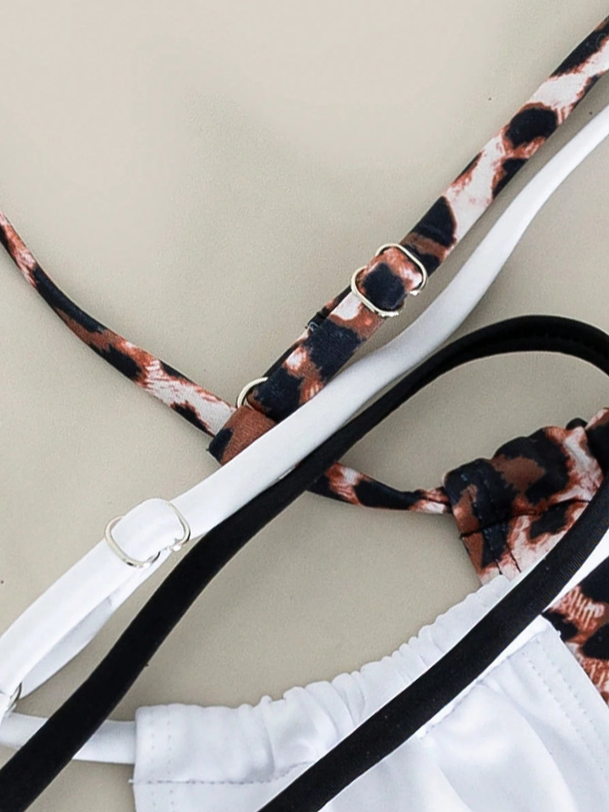 Swim Vcay Multiple Pieces Women Lace-Up Bikini Top Set,Leopard Print,Black And White Polkadot,Summer Casual Beach Holiday Vacation,Cute Bathing Suits