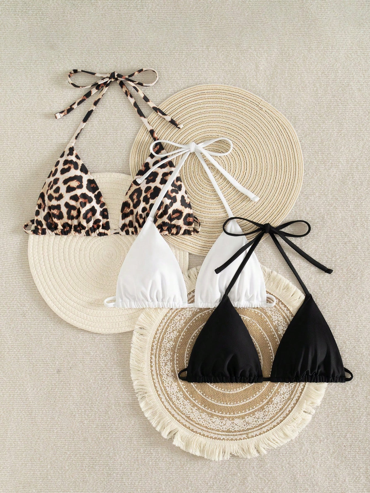 Swim Vcay Summer Springbreak New Sexy & Elegant Halter Neck 3-Piece Swimwear Set, Suitable For Beach, Pool Party