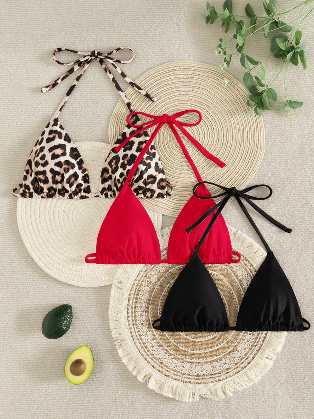Swim Vcay Summer Springbreak New Sexy & Elegant Halter Neck 3-Piece Swimwear Set, Suitable For Beach, Pool Party