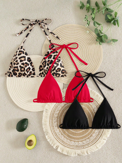 Swim Vcay Summer Springbreak New Sexy & Elegant Halter Neck 3-Piece Swimwear Set, Suitable For Beach, Pool Party