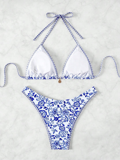 Swim Vcay Women's Floral Print Halter Tie-Up Sexy Bikini 2 Pieces Swimwear Set, Summer Beach