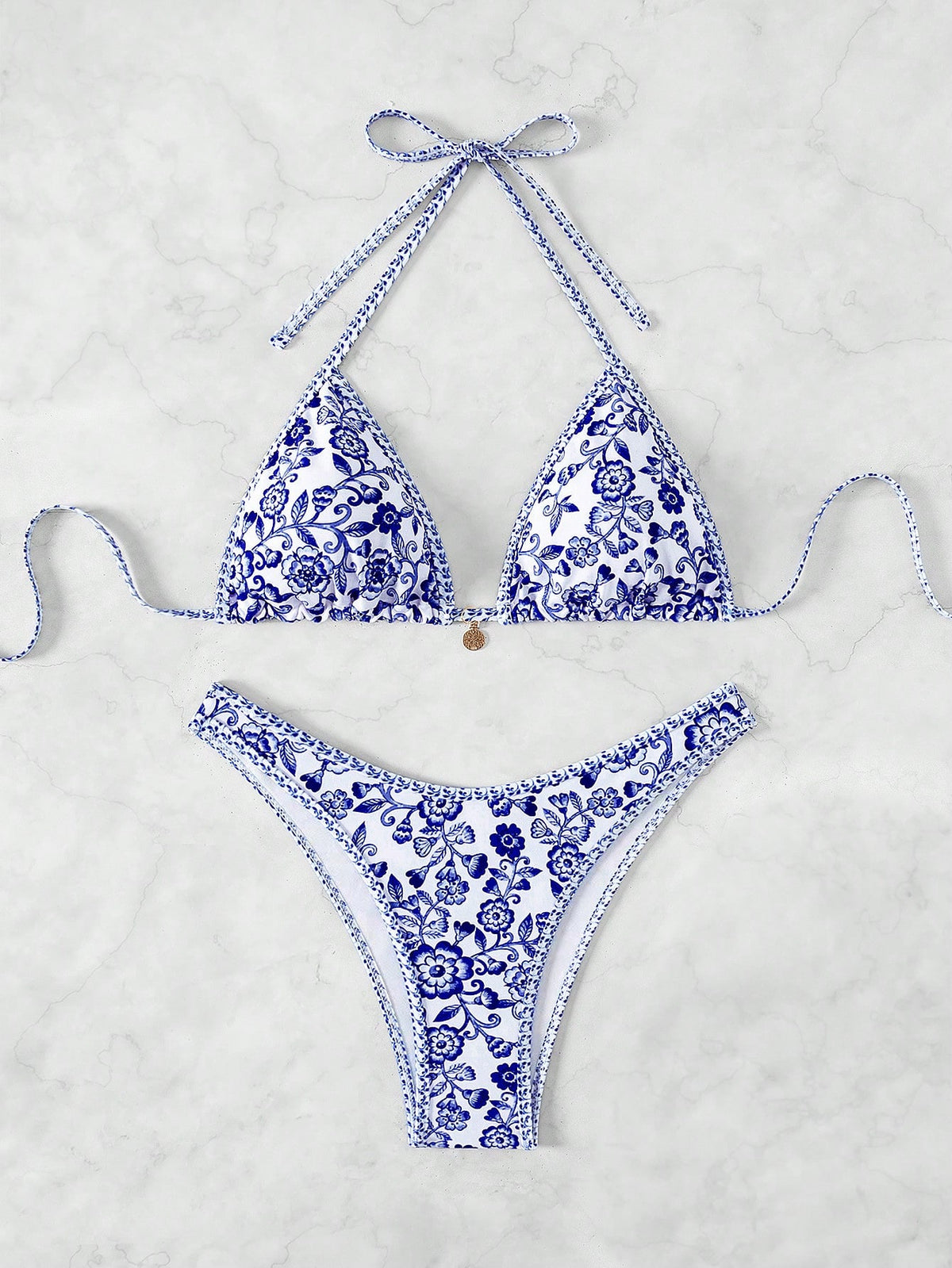 Swim Vcay Women's Floral Print Halter Tie-Up Sexy Bikini 2 Pieces Swimwear Set, Summer Beach