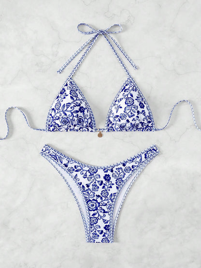 Swim Vcay Women's Floral Print Halter Tie-Up Sexy Bikini 2 Pieces Swimwear Set, Summer Beach