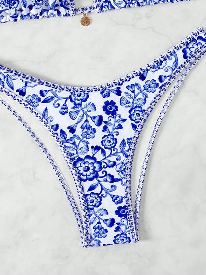 Swim Vcay Women's Floral Print Halter Tie-Up Sexy Bikini 2 Pieces Swimwear Set, Summer Beach