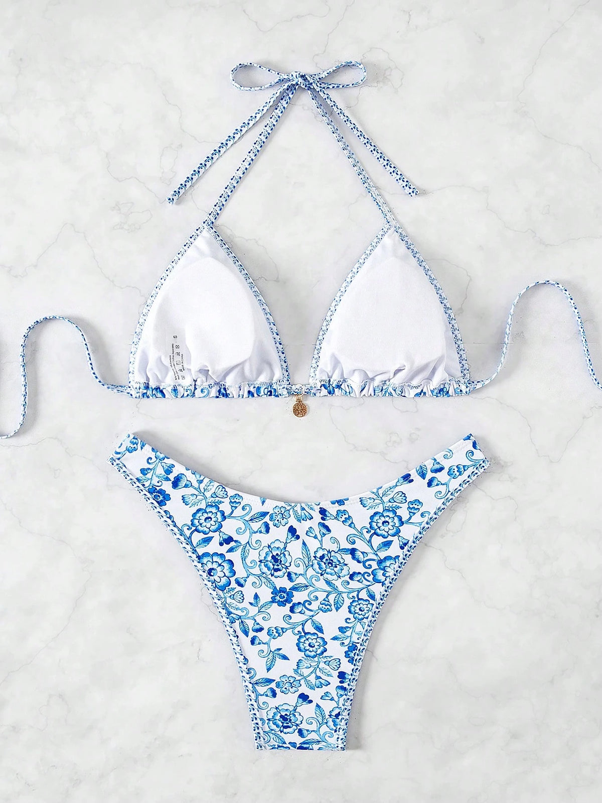 Swim Vcay Women's Floral Print Halter Tie-Up Sexy Bikini 2 Pieces Swimwear Set, Summer Beach