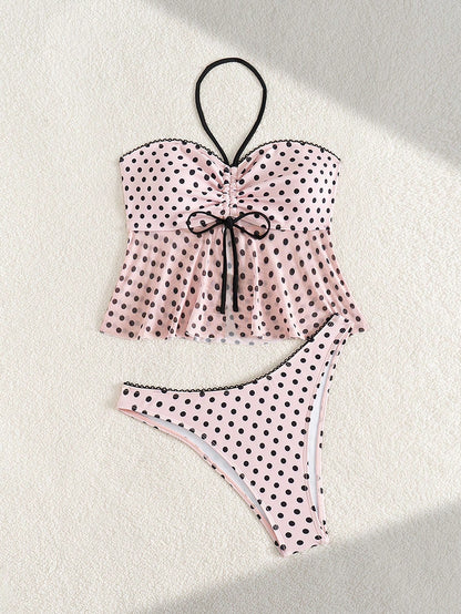 Swim Vcay Women's Polka Dot Sexy Bikini 2 Pieces Set, Sweet For Beach, Holiday, Party For Summer Beach Vacation