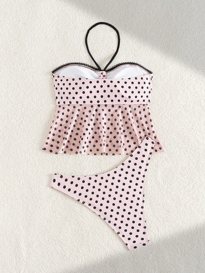 Swim Vcay Women's Polka Dot Sexy Bikini 2 Pieces Set, Sweet For Beach, Holiday, Party For Summer Beach Vacation