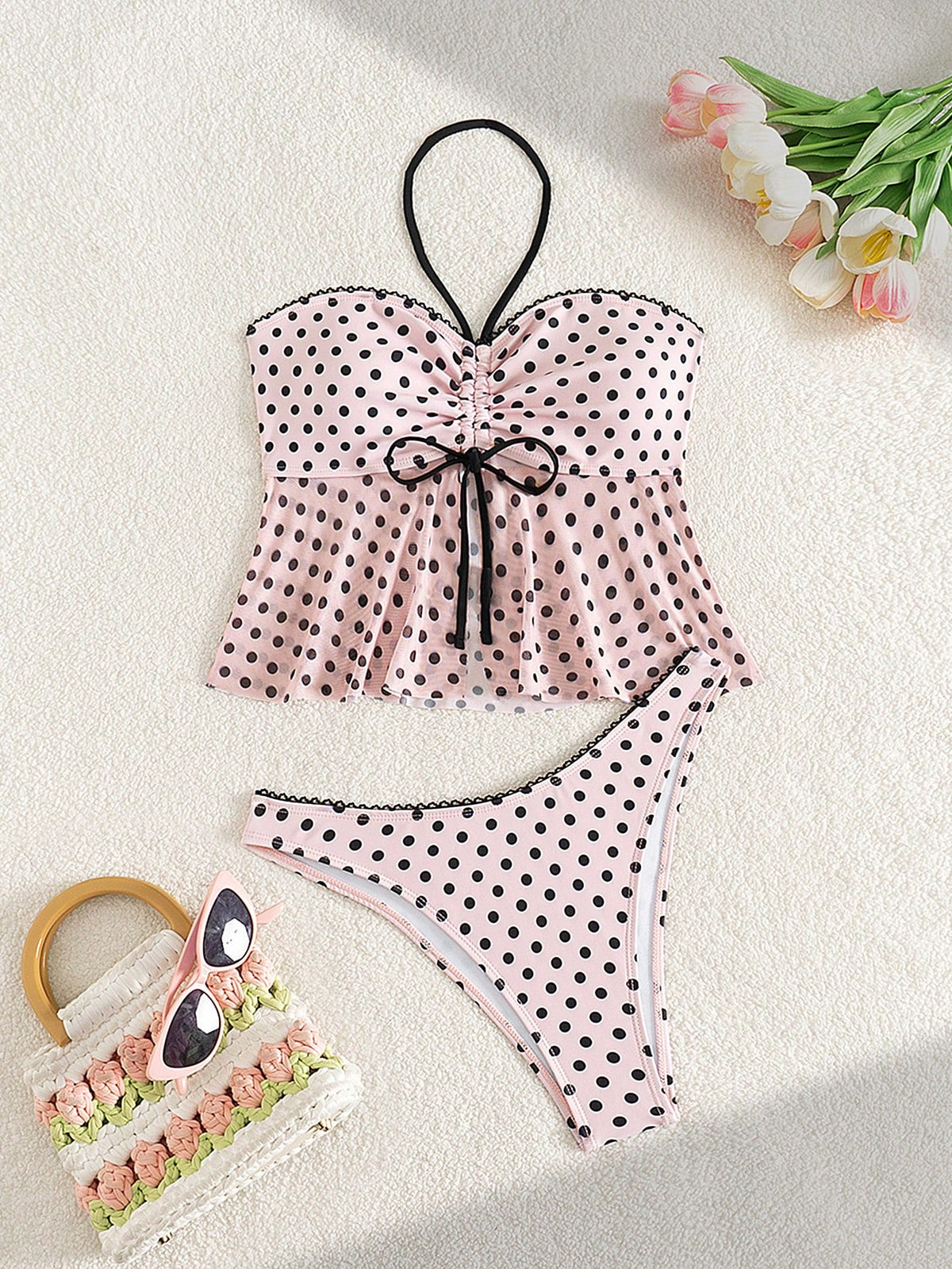 Swim Vcay Women's Polka Dot Sexy Bikini 2 Pieces Set, Sweet For Beach, Holiday, Party For Summer Beach Vacation