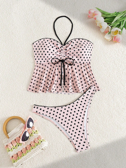Swim Vcay Women's Polka Dot Sexy Bikini 2 Pieces Set, Sweet For Beach, Holiday, Party For Summer Beach Vacation