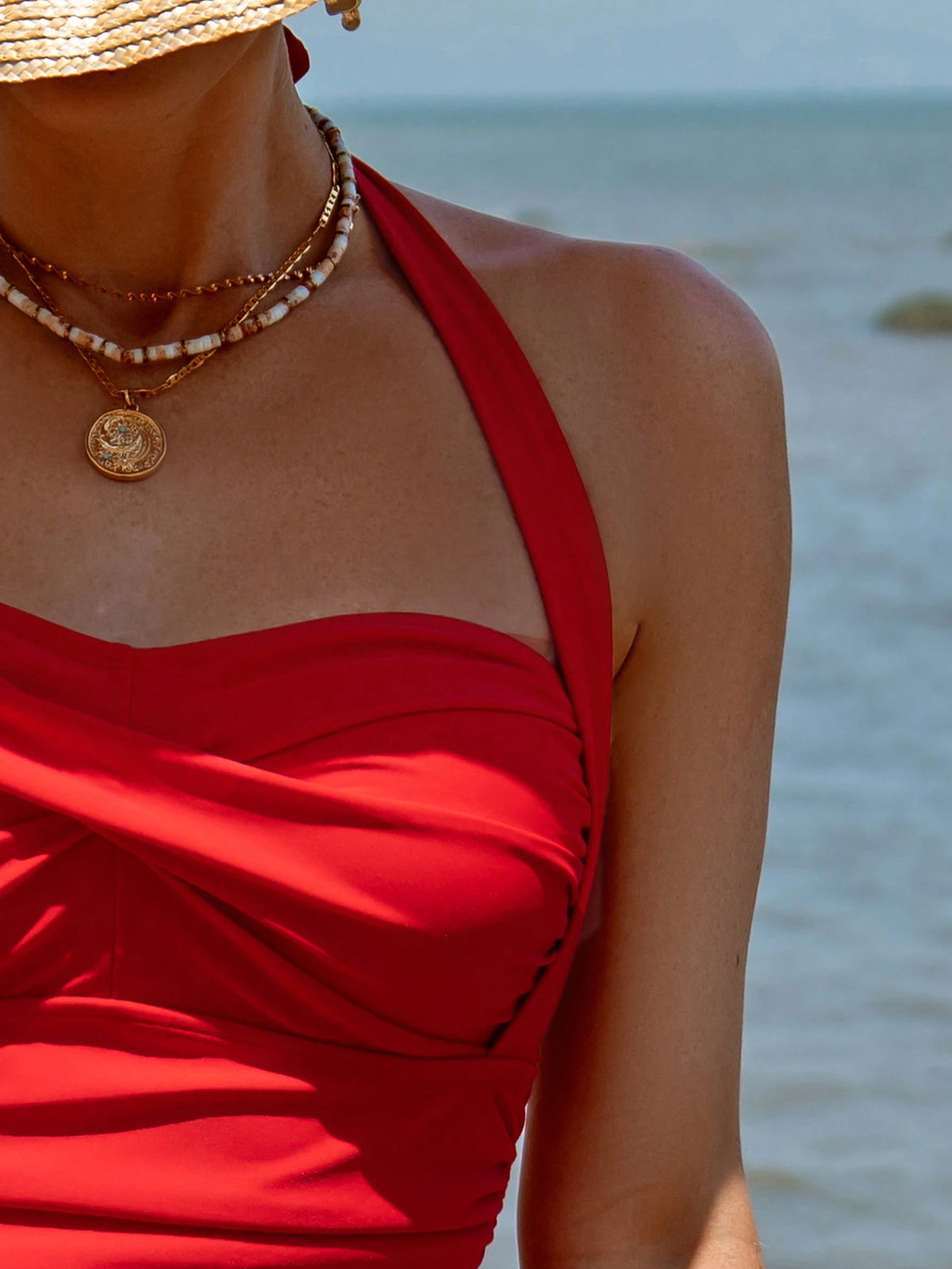 Swim Vcay Women's Solid Color Halter Beach Swim Dress Summer