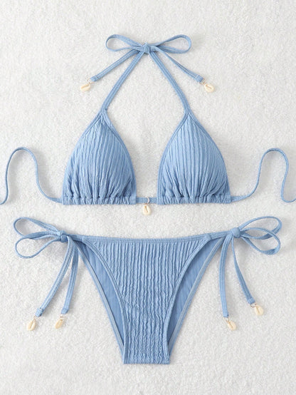Swim Vcay Women's Solid Color Halter Strap Sexy Bikini Set, Summer Beachwear