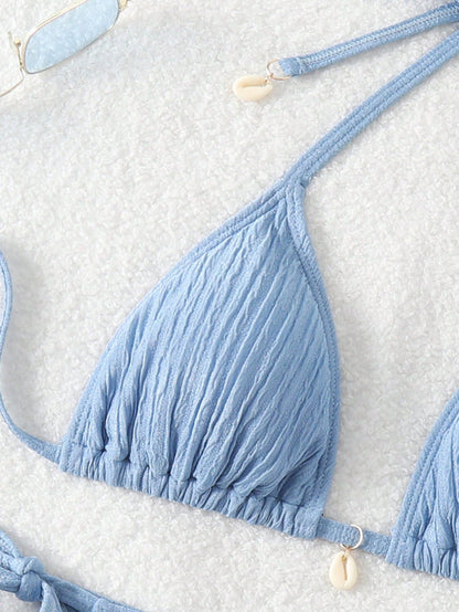 Swim Vcay Women's Solid Color Halter Strap Sexy Bikini Set, Summer Beachwear