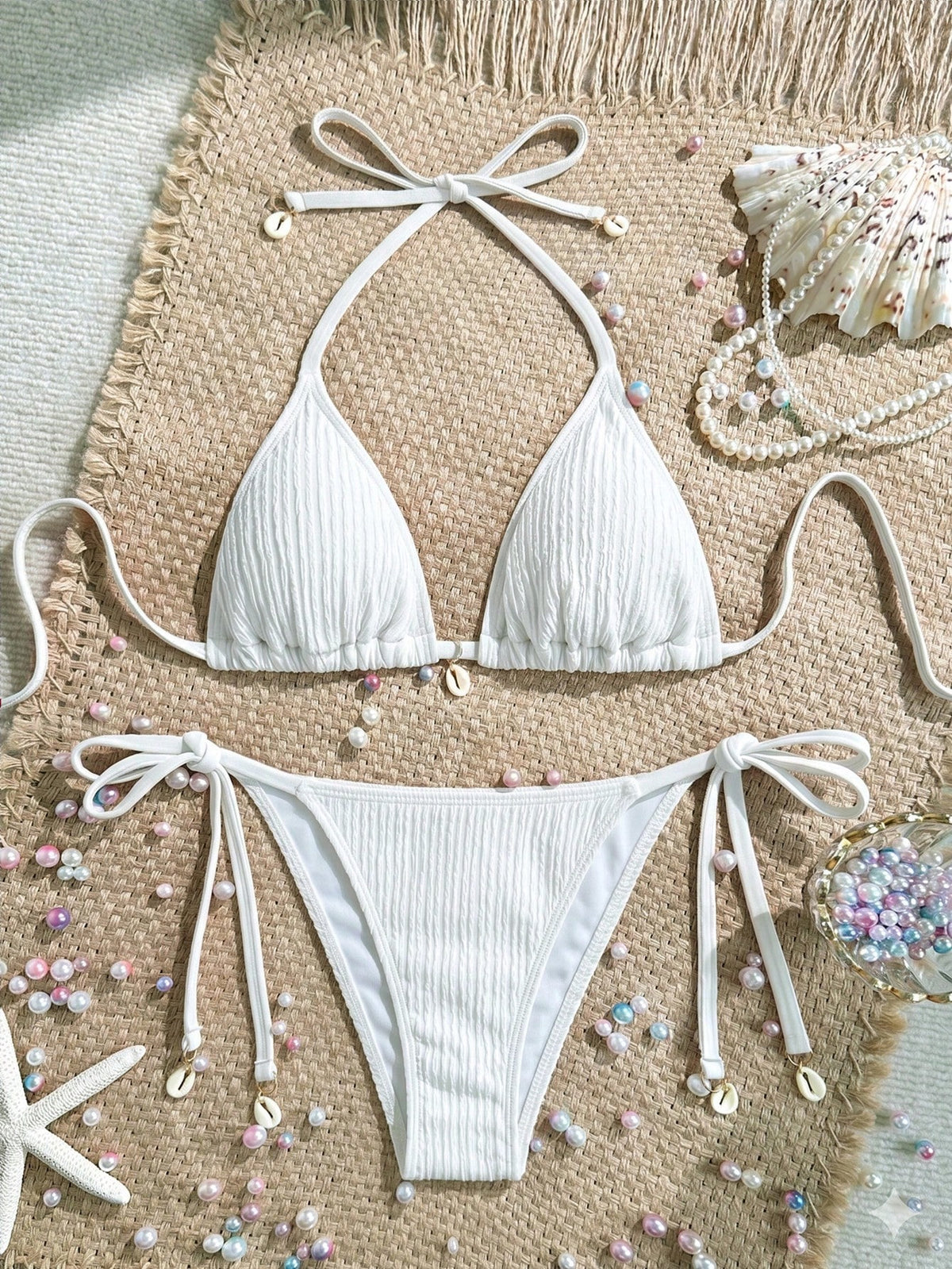 Swim Vcay Women's Solid Color Halter Strap Sexy Bikini Set, Summer Beachwear