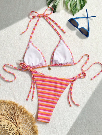 Swim Vcay Women's Summer Beach Random Floral Print Halter Tie Sexy Bikini Swimwear Set