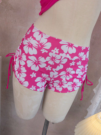 Swim Vcay Women's Summer Beach Vacation Floral Print Knotted Halter Ruched Tankinis Swimwear
