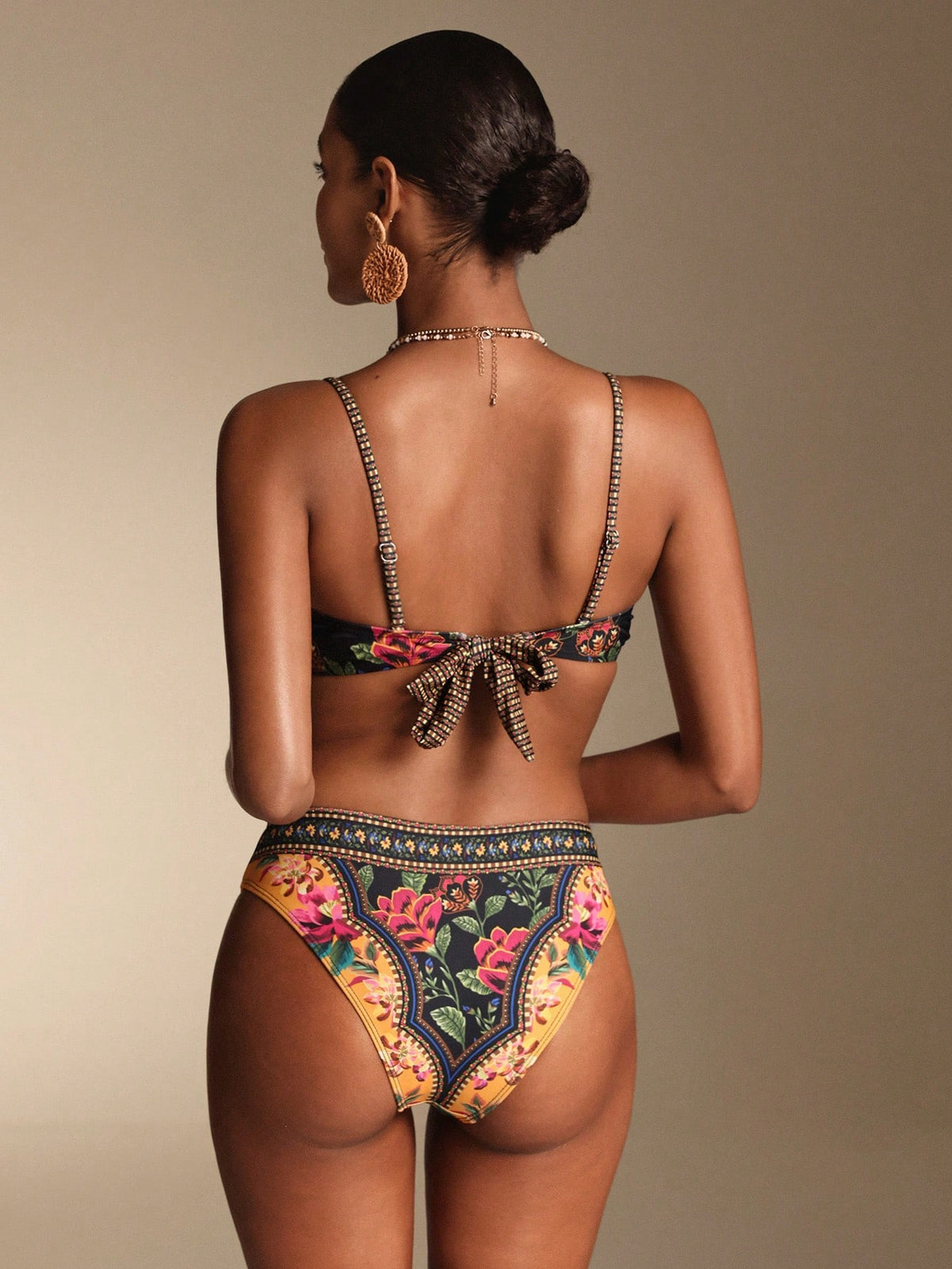 Swim Women's New Random Print Spaghetti Strap Backless Push Up Bikini Set, Fashion Swimwear For Spring/Summer