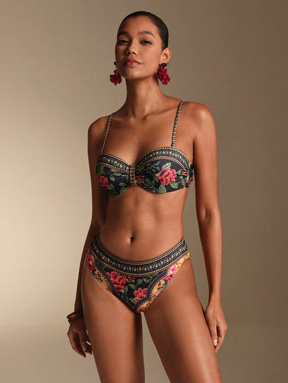 Swim Women's New Random Print Spaghetti Strap Backless Push Up Bikini Set, Fashion Swimwear For Spring/Summer