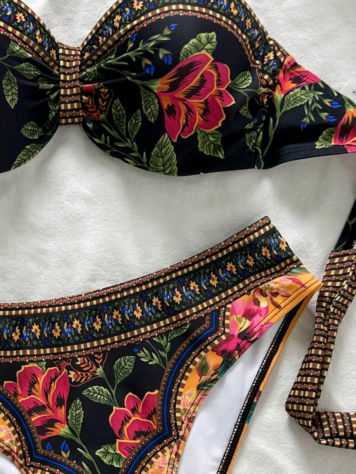 Swim Women's New Random Print Spaghetti Strap Backless Push Up Bikini Set, Fashion Swimwear For Spring/Summer