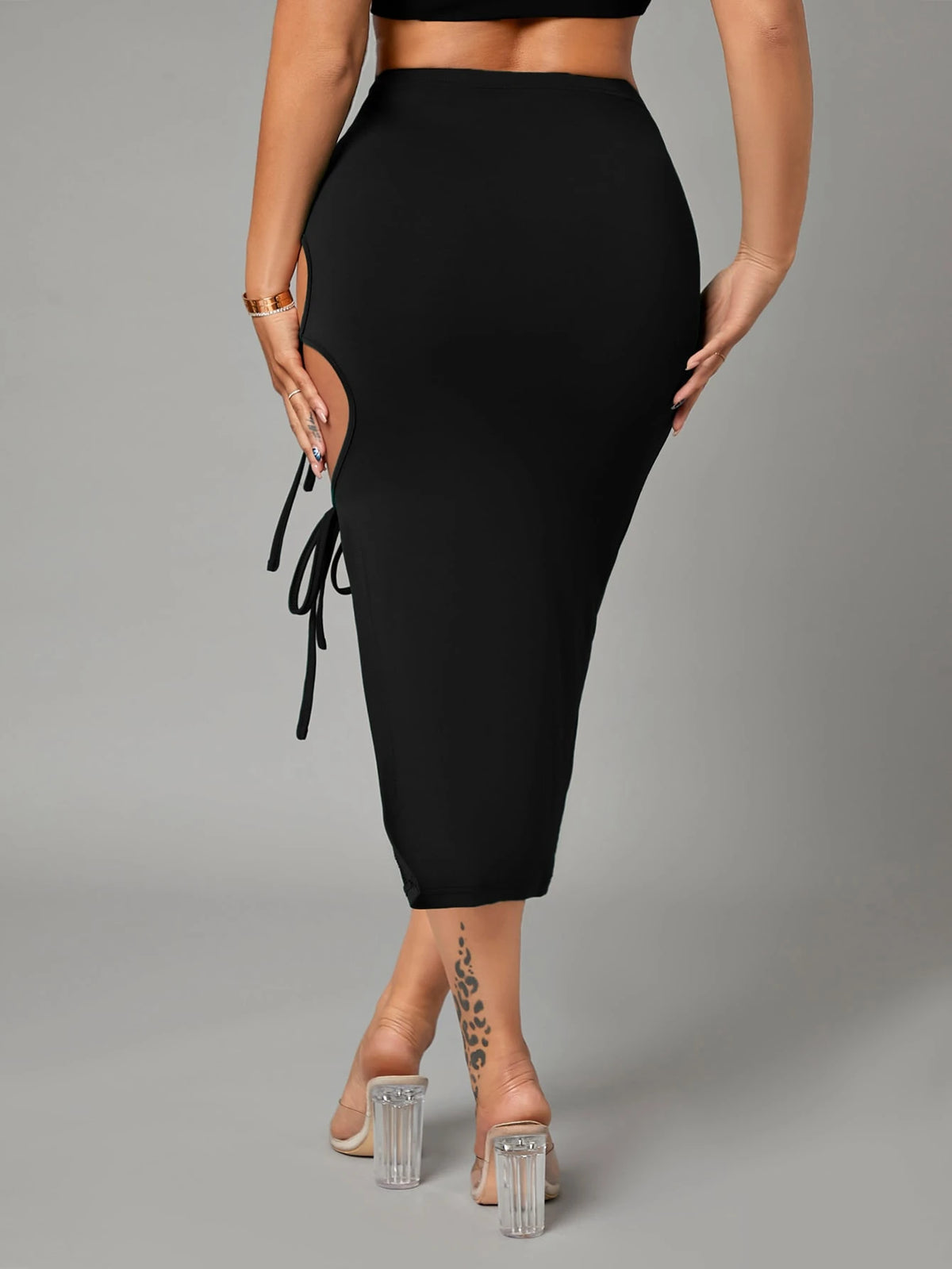 SXY Solid Tie Side Pencil Skirt