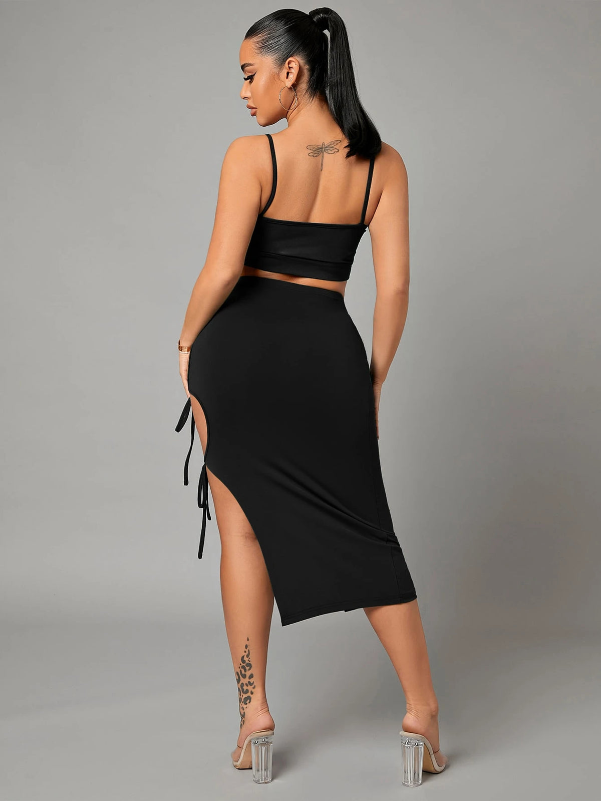 SXY Solid Tie Side Pencil Skirt
