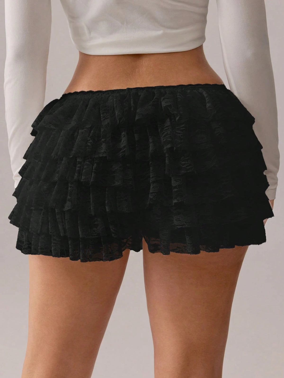 SXY White Lace Ruffled Hem Low-Waist Shorts,Micro Shorts Black Ruffle Shorts Lace Shorts Ruffle Lace Shorts Black Lace Ruffle Shorts Black Lace Shorts